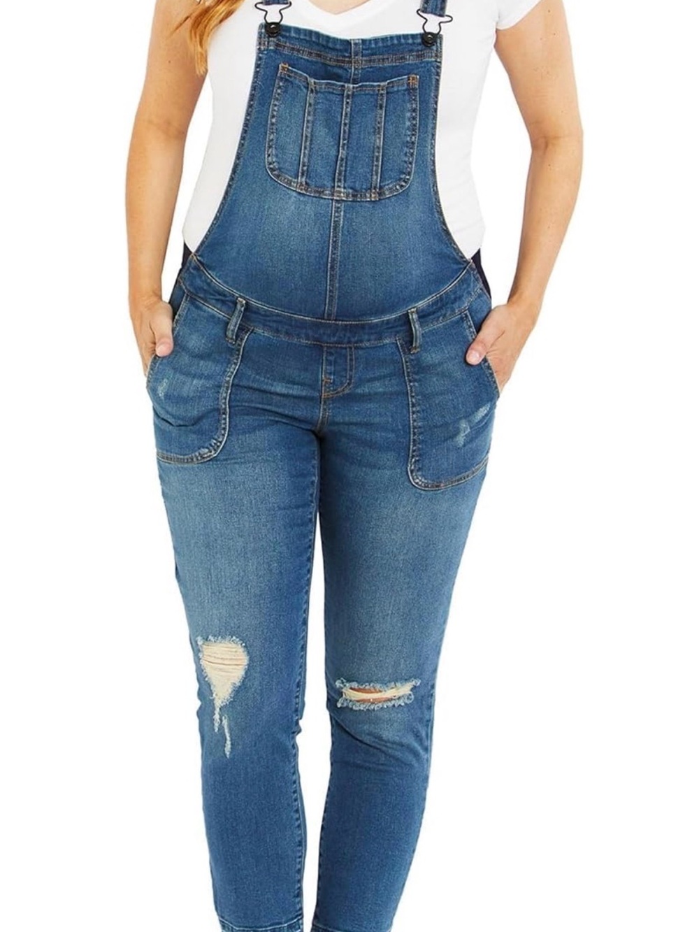 Indigo Blue Maternity Denim Overalls in Classic Blue